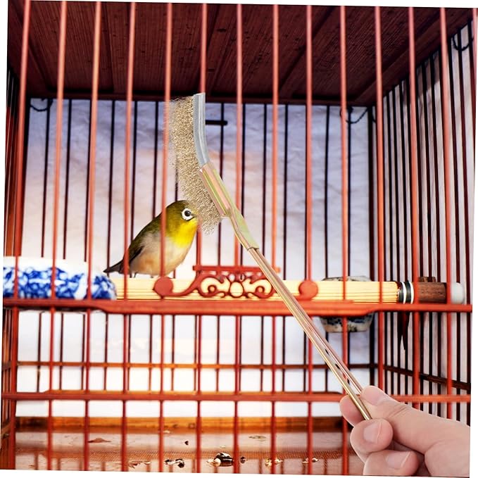 VANZACK 2sets Bird Cage Cleaning Brush Handle Parrot Cage Cleaner Sturdy Bristles Effortless Reach for Cleaning