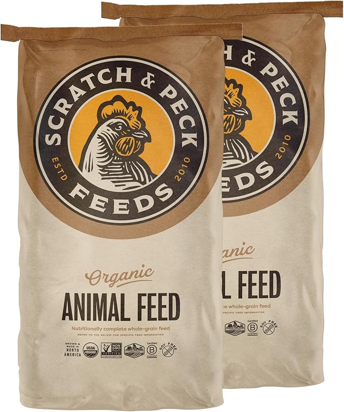Scratch and Peck Feeds Whole Grain Scratch + Corn Chicken and Duck Supplemental Grain - Soy-Free - 9% Protein, Certified Organic and Non-GMO Project Verified Chicken Food - 50 lbs Bag