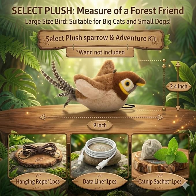Flappy Bird Cat Toy – Interactive Flapping & Chirping Bird Toy for Cats (No Flying), Indoor Cat Toy for Exercise & Play, Durable Chew Toy, Catnip Toy for Kitten or Small Dogs (Large 9x3")
