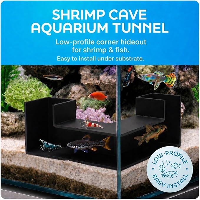 Aquarium Underground Tunnel 5", Dual-Entrance Fish Tank Cave & Aquarium Cave with Clear Viewing Window, ABS Shrimp Hideout, Substrate Buried Decor for Betta, Loaches, Corydoras, Black