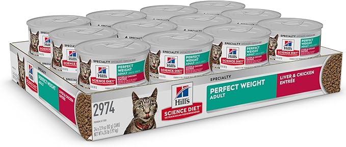 Hill's Science Diet Adult Perfect Weight Wet Cat Food, Liver & Chicken, 2.9 oz. Cans, 24-Pack