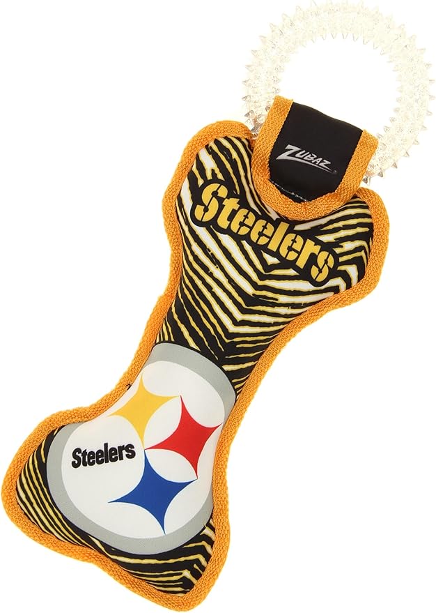 Zubaz NFL Team Logos and Colors Ring Tug Toy with Squeaker for Dogs, Pittsburgh Steelers