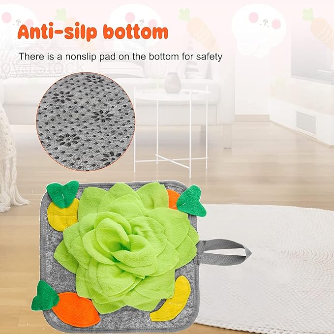Rabbit Foraging Mat, Rabbit Toy 11.8"x11.8" Rabbits Snuffle Mat Machine Washable Polar Fleece Funny Interactive Nosework Feeding Mat Treat Dispenser for Bunny Guinea Pigs Ferrets Chinchillas