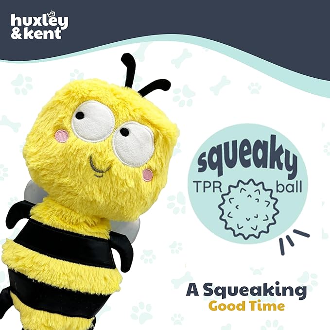 Huxley & Kent Funny Dog Toy w/Squeaker – Power Plush Squeaky Dog Toys for Small, Medium & Large Dogs – Soft Stuffed Animal for Indoor Play & Fetch - Slappies® Buzz Bee, Small