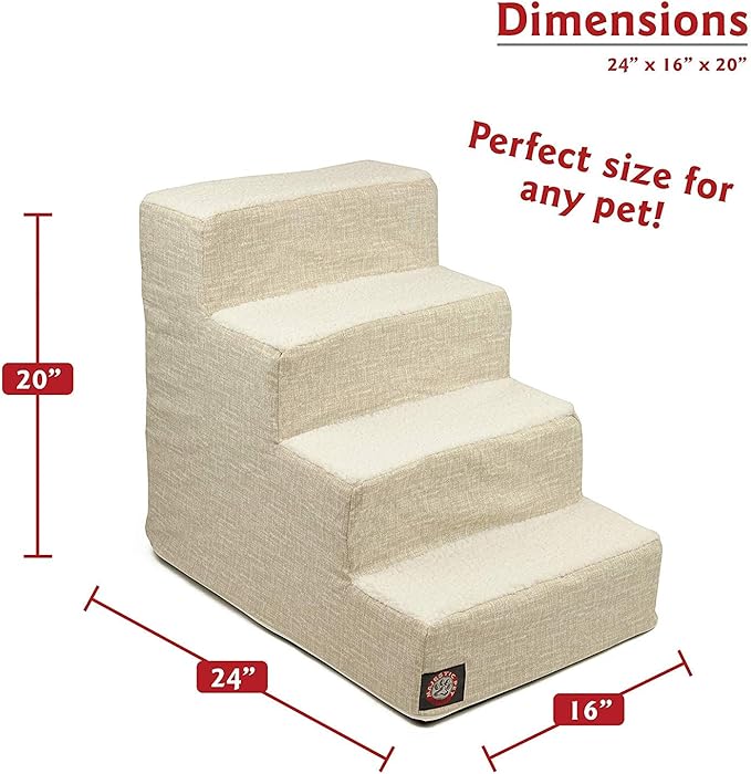 Majestic Pet 4 Step Portable Dog Stairs for Small Dogs to get on Bed Supports 250 lbs or Less – Dog Steps for High Bed with Machine Washable Cover –Pet Stairs for Cats Palette Heathered Frappe