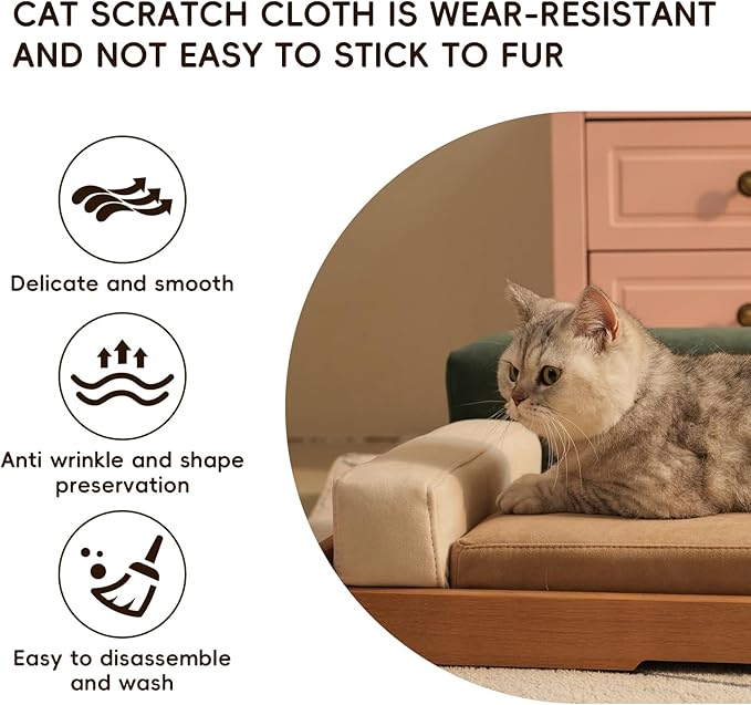 GDFStudio 24.8" Modern Wooden Pet Bed for Cats and Dogs, Oak Veneer Frame with Washable Cushion, Scratch-Resistant Fabric, Elevated Pet Sofa Bed with Non-Slip Feet and Hanging Toy for Indoor Pets