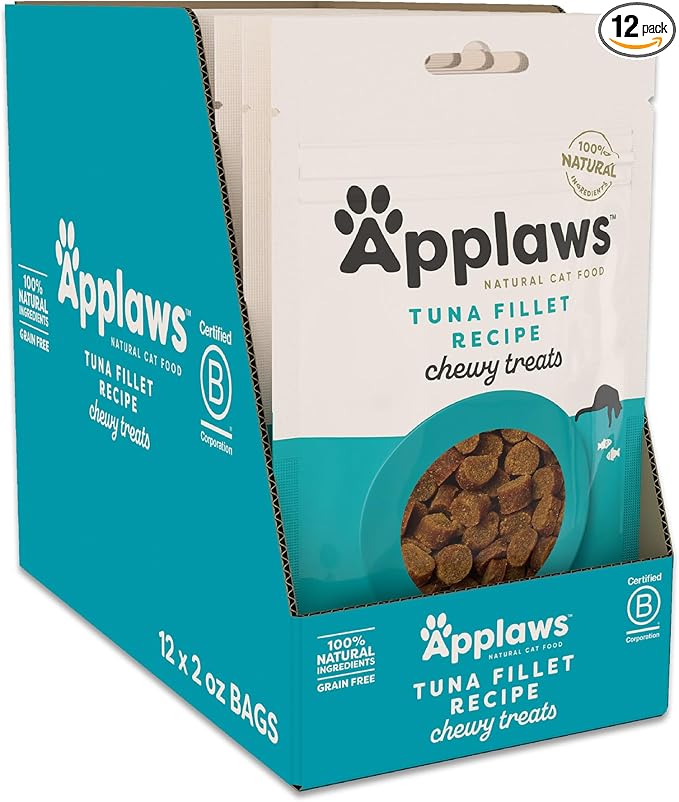 Applaws Natural Chewy Cat Treats, Grain-Free, High Protein, Limited Ingredients, No Artificial Additives or Fillers, Healthy & Nutritious Snack for Cats, Tuna (12 x 2.0oz Bags)