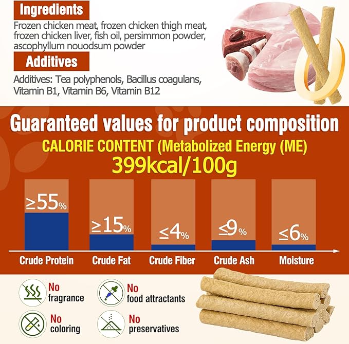 150g Freezed Dried Cat Chew Stick Chicken Flavor, Cat Dental Treats for Freshens Breath and Reduce Tartar, Feline Teething Sticks Cats Treats Snack