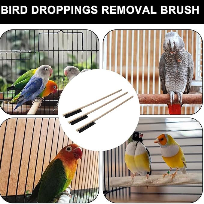 Zerodis 3PCS Brushes for Pets Bird Cage Brush Wooden Cleaning Brush Portable Long Handle Bird Cage House Brush Accessory for Pet Birds Parrots Cage
