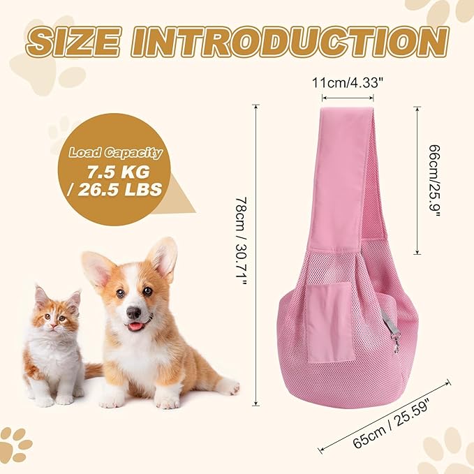 Dog Sling Carrier for Small Dogs and Cats Up to 16.5 Lbs, Breathable Thick Shoulder Strap Pet Crossbody Shoulder Bag, (Pink, 1 Pcs) Intended for Outdoor/Camp/Travel