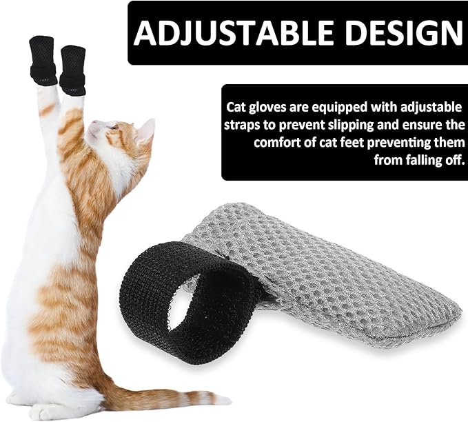 8PCS Cat Claw Covers & Caps, Adjustable Boots for Paw Protection, Breathable Mesh Shoes, Booties & Mittens for Soft Kitty Paws, Kitten Socks Nail Cap, Kitty Claw Covers(Black+Grey)