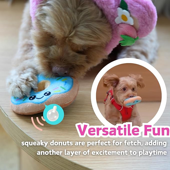 CECE PAW Donut Snuffle Toys, Squeaky Crinkle Interactive Dog Toys, Dog Enrichment Treat Puzzle for Boredom and Mental Stimulation, Puppies, Small and Medium Dogs (Plush Bag)