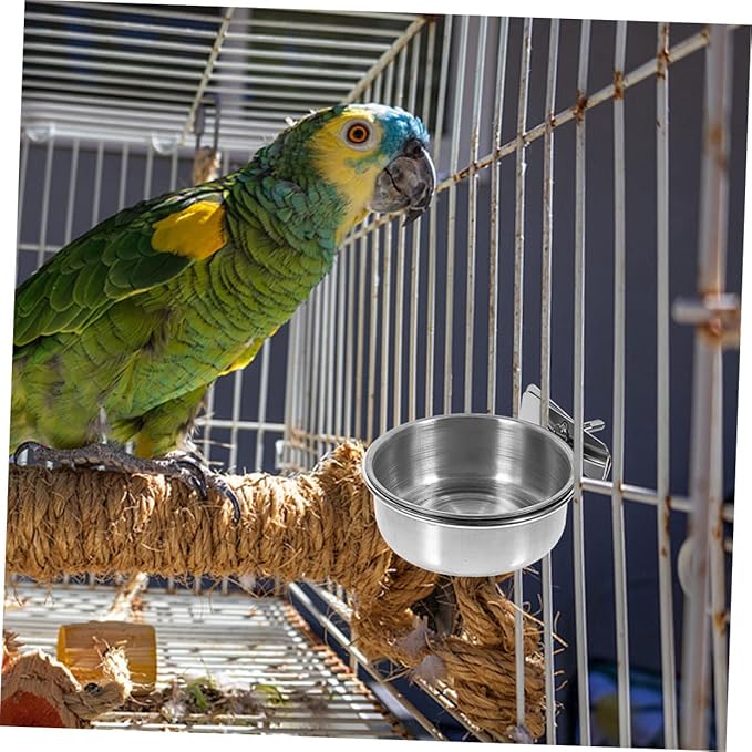 POPETPOP 3pcs Stainless Steel Bird Feeding Cups for Parrots Washable Hanging Food and Water Basins for Bird Cages Pet Supplies Easy Installation