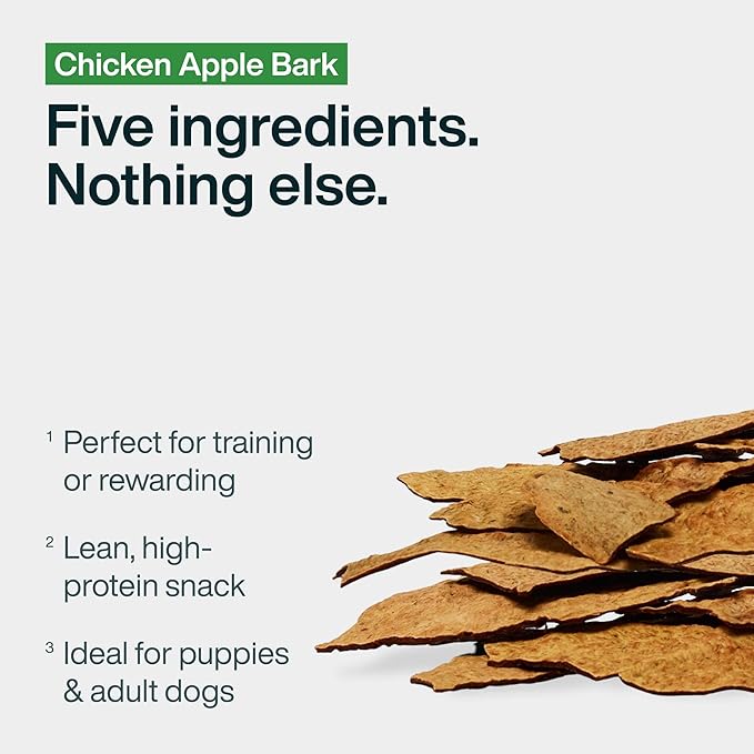 JustFoodForDogs Limited Ingredient Healthy Dog Treats and Dog Snacks, Jerky Treats, Human Grade, Preservative Free, Rawhide Free Chews, Low Calorie Treat - Chicken Apple Bark, 5 oz