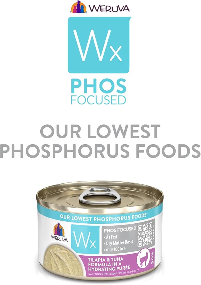 Weruva Wx Phos Focused Tilapia & Tuna Formula in a Hydrating Purée, 3oz Can, Pack of 12