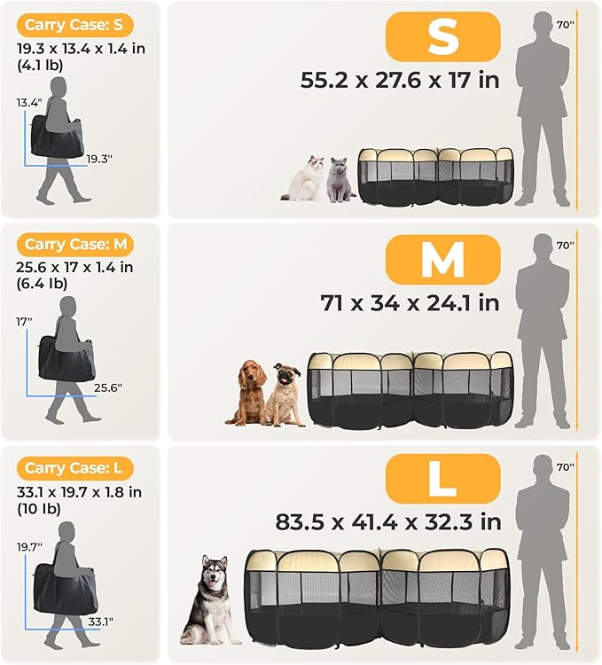 2-in-1 Pop Up Cat Playpen, Detachable into 2 Separate Pens, Assembly-Free Portable Puppy House Collapsible Dog Crates Pet Pen Tent Kennel Kitten Enclosure Cage Indoor Outdoor Foldable(S)