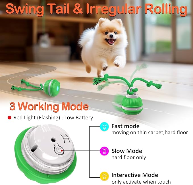 Salodal Interactive Dog Toys Rolling Ball for Puppy/Small Dogs,Peppy Pet Ball for Dogs,Motion Activate,Automatic Moving Dog Toy,USB Rechargeable