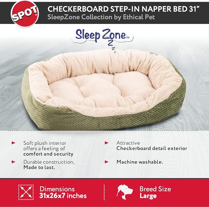 Ethical Pets Sleep Zone Checkerboard Napper Pet Bed, 31", Sage