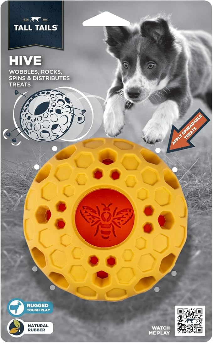 Tall Tails Natural Rubber Reward Interactive Dog Toy, Bee Hive