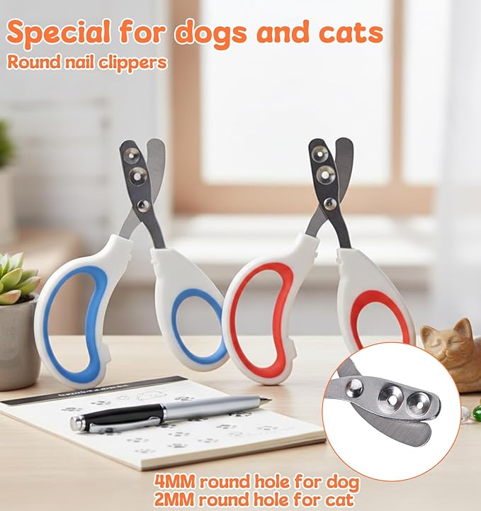 2 Pcs Cat Nail Clipper, Cat Claw Clippers with Guard for Cats Bearded Dragon Animal Claws Trimmer Ideal for Bearded Dragon Cats Rabbit, Non-slip Handle & Stainless Steel Blades, Safe & Easy to Use