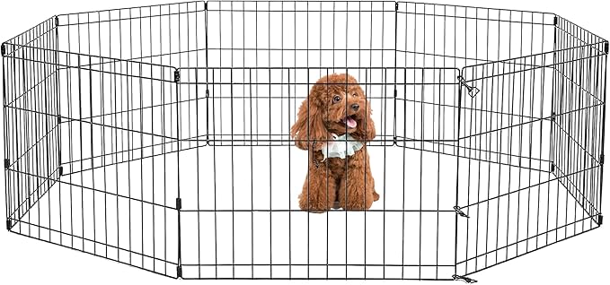 PAWZ Road Dog Playpen, Foldable Metal Dog Fence Outdoor/Indoor Use Portable Design for RV and Camping- 8 Panels (24" Wide Each), 24 inch Height for Small Dogs Puppy Large Dogs
