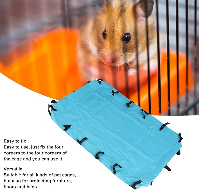 Oxford Cloth Hamster Cage Bottom Cover, Breathable Leakproof Chassis Liner for Guinea Pig with Removable Support For Furniture, Floors, and Beds (Blue)
