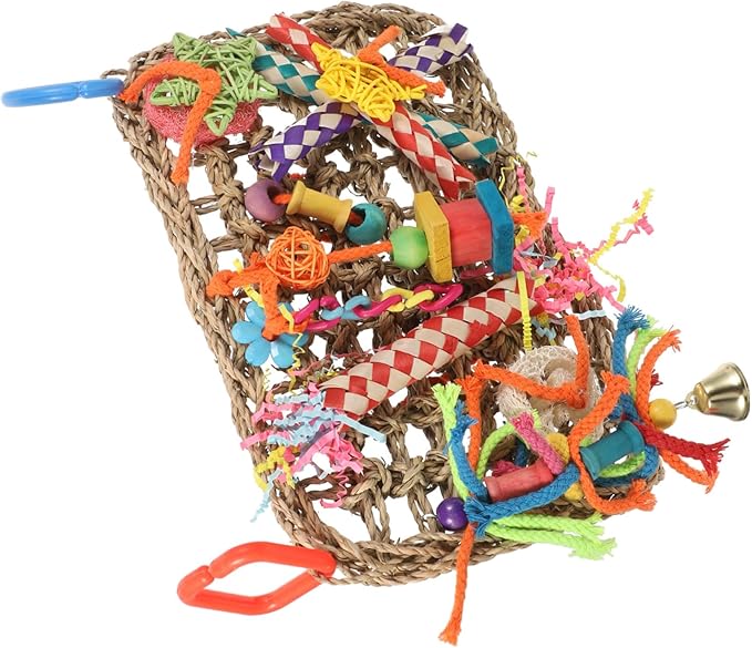 Mikikit Parrot Cage Hanging Grass Foraging Mat Bird Chew Woven Natural Seaweed Hammock for Large Parrots and Parakeets in Cage