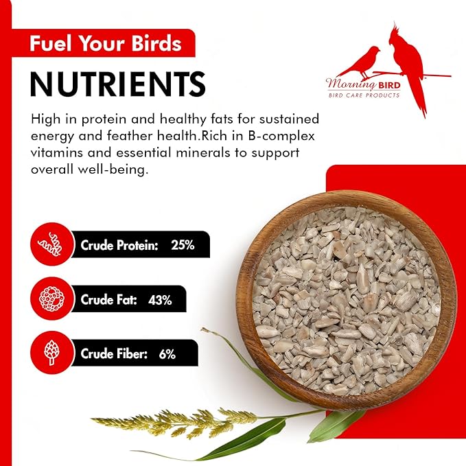Morning Bird Sunflower Hearts & Chips 4.5 lbs (3-Pack, 1.5 lbs Each) – Premium Bird Seed with High Protein & Healthy Fat - Shelled Sunflower Hearts for Birds - Mess Free, Easy to Feed, Delicious Snack