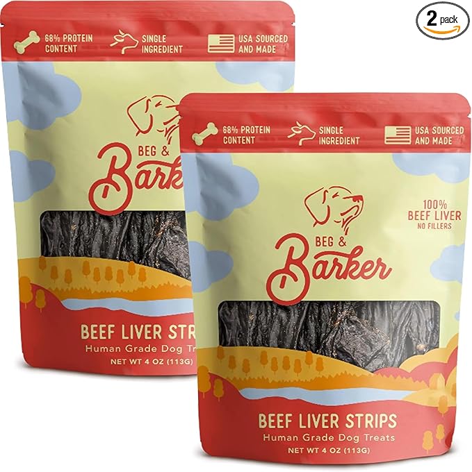 Beg & Barker Beef Liver Jerky for Dogs (4 Ounce, Pack of 2) - Dog Training Treats - Natural Dog Treats Made in The USA - Grain Free, Diabetic-Friendly, High Protein, Sugar-Free
