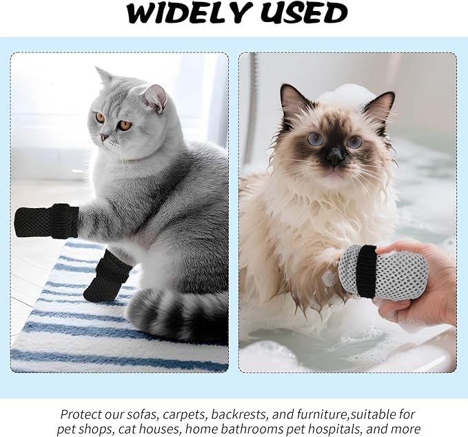 8 Pcs Cat Claw Covers, Shoes Booties For Cats Mittens To Prevent Scratching Socks Adjustable Breathable Mesh Puppy Indoor Gloves Paw Kitten Boots Suitable For Bathing And Nail Trimming (Grey + Black)