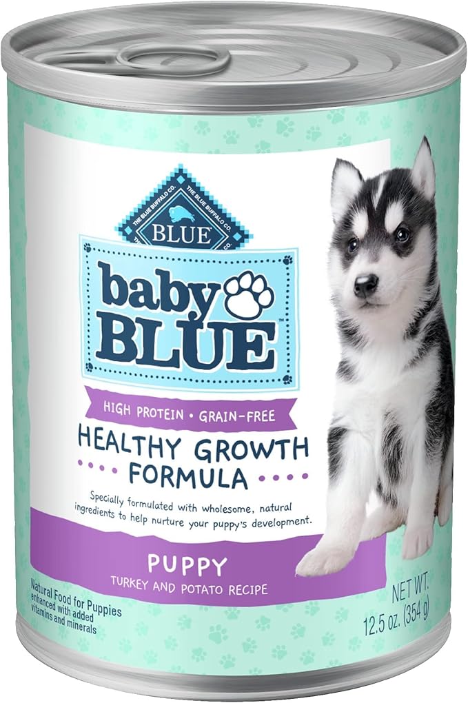 Blue Buffalo Baby Blue Natural Wet Food for Puppies, Healthy Growth Formula with DHA, Turkey & Vegetable Recipe, 12.5-oz. Can
