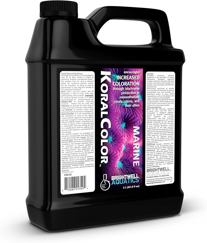 Brightwell Aquatics KoralColor – Coral Pigment Enhancer for Vibrant Reef Colors – Supports Zooxanthellae Biochrome Formation – Professional-Grade Trace Elements, 2L