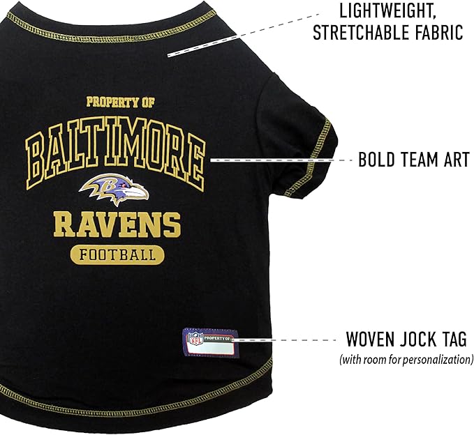 NFL Baltimore Ravens Dog T-Shirt for Pets, Size Medium. Officially Licensed Pet Shirt with Team Logo, Soft Stretchable Comfort Fit Apparel for Dogs & Cats