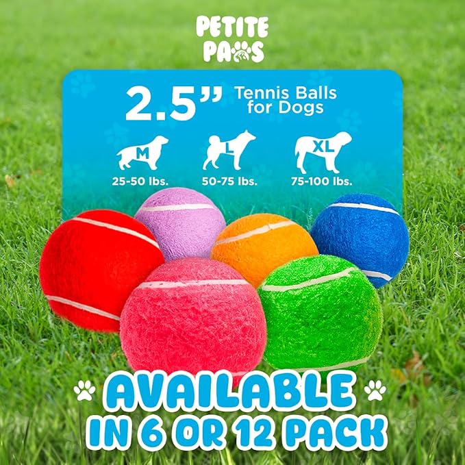 Squeaky Tennis Balls for Dogs 2.5 Inch - 6 Pack Dog Toy Balls - Non-Toxic Natural Rubber Squeaky Balls for Medium Dogs, Puppies, Fetch, Training - Durable Dog Ball
