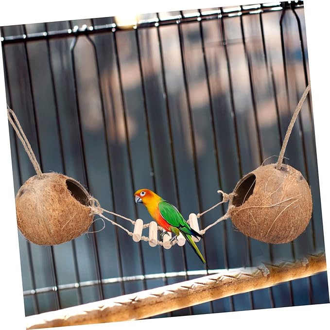 BESPORTBLE Parrot Hamster Coconut Ladder Nest for Small Pets Easy Install Bird Cage Accessory Parakeet Coconut Nest Hideout