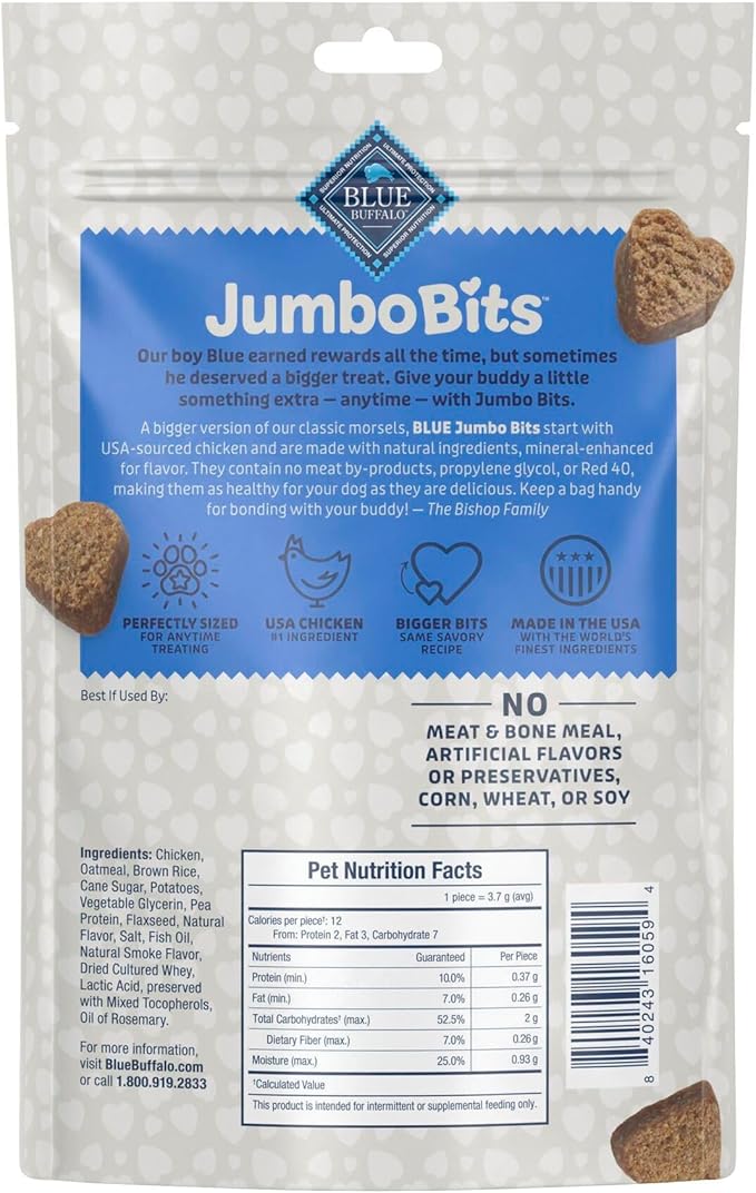 Blue Buffalo Jumbo Bits, Soft & Chewy Anytime Treats, Chicken Recipe, Natural Dog Treats Mineral Enhanced for Flavor, 11 oz. Bag