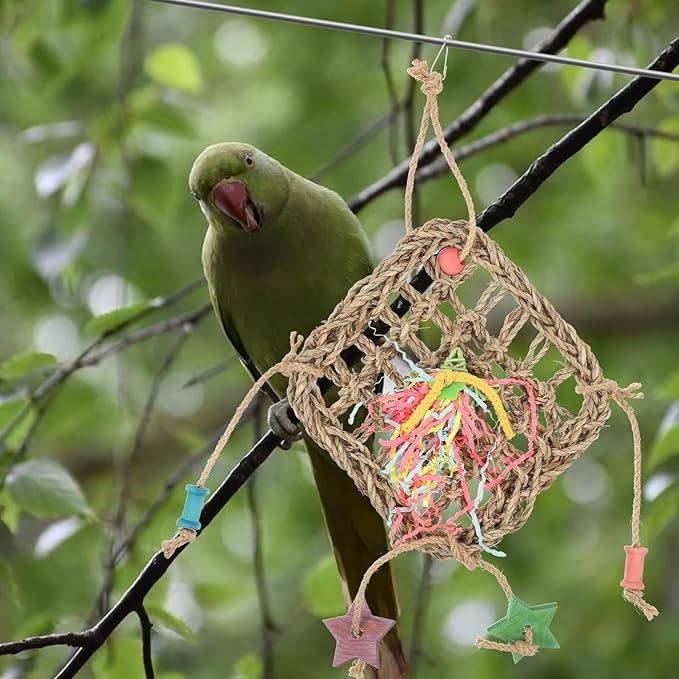 Natural Woven Seagrass Bird Hanging Hammock for Cockatiels Parakeets Bite-Resistant Climbing and Chewing Foraging Plaything Cage Accessory