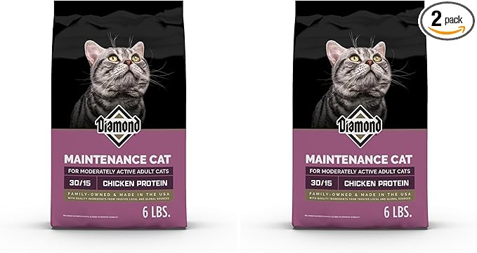 Diamond Maintenance Cat Dry Food 30/15 for Moderately Active Adult Cats 6lb Bag (Pack of 2)