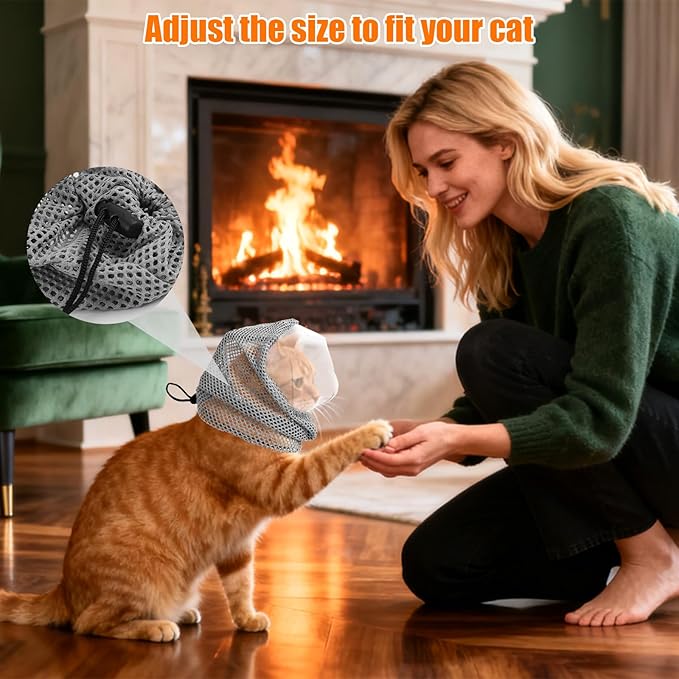 Adjustable Cat Muzzle for Grooming, Breathable Cat Pet Head Cover with Transparent Anti-Bite Bubble Mask Helmet for Nail Trimming Bathing & Vet Visits (S Size)