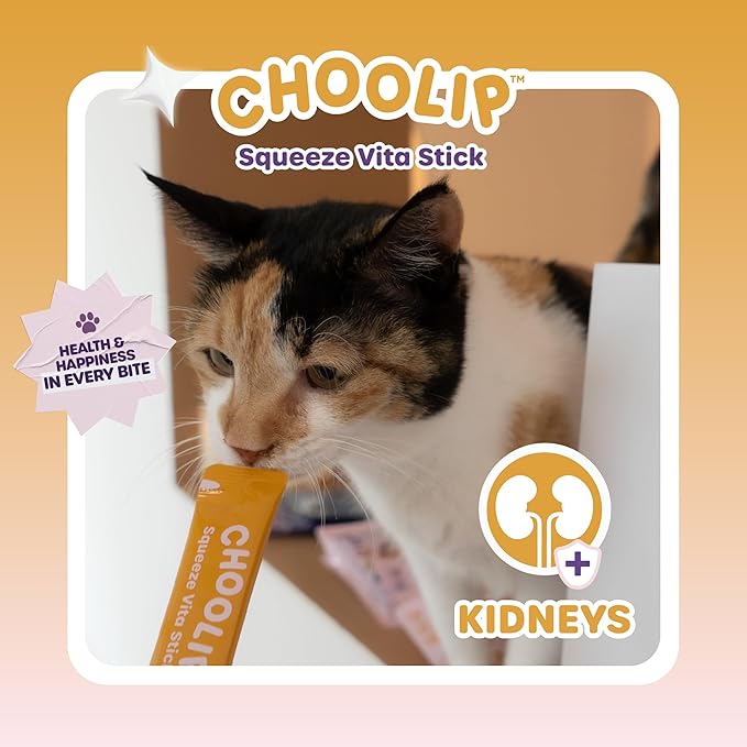 Choolip Squeeze Vita Stick Kidney Support Lickable Cat and Dog Treats – 49-Count Tuna and Pollack Sticks with Pumpkin, Blueberry and Omega-3 – Box with 7 Pouches, Vet-Formulated for Kidney Health