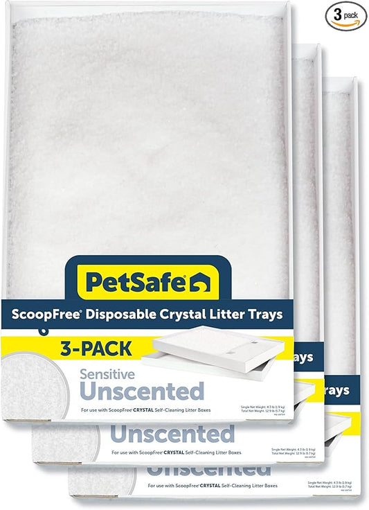 PetSafe ScoopFree Crystal Cat Litter & Refill Tray with Lid, Fragrance Free, 4.3 Lb Bag with Each Tray, Pack of 3
