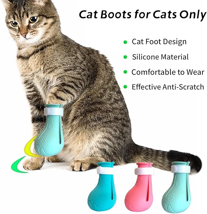 Cat Claw Covers Boots, Anti-Scratch Shoes Adjustable Prickly Anti-Off Shoes, Soft Silicone Paw Protector for Grooming Bathing Shaving to Prevent Scratching (Blue)