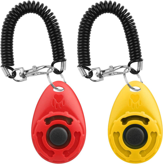 Dog Clicker for Training, 2 Pack Dog Training Clicker, Clicker Dog Training with Wrist Strap, Pet Training Clicker, Perfect for Dog Cat Puppies Behavioral Training (Red and Yellow)