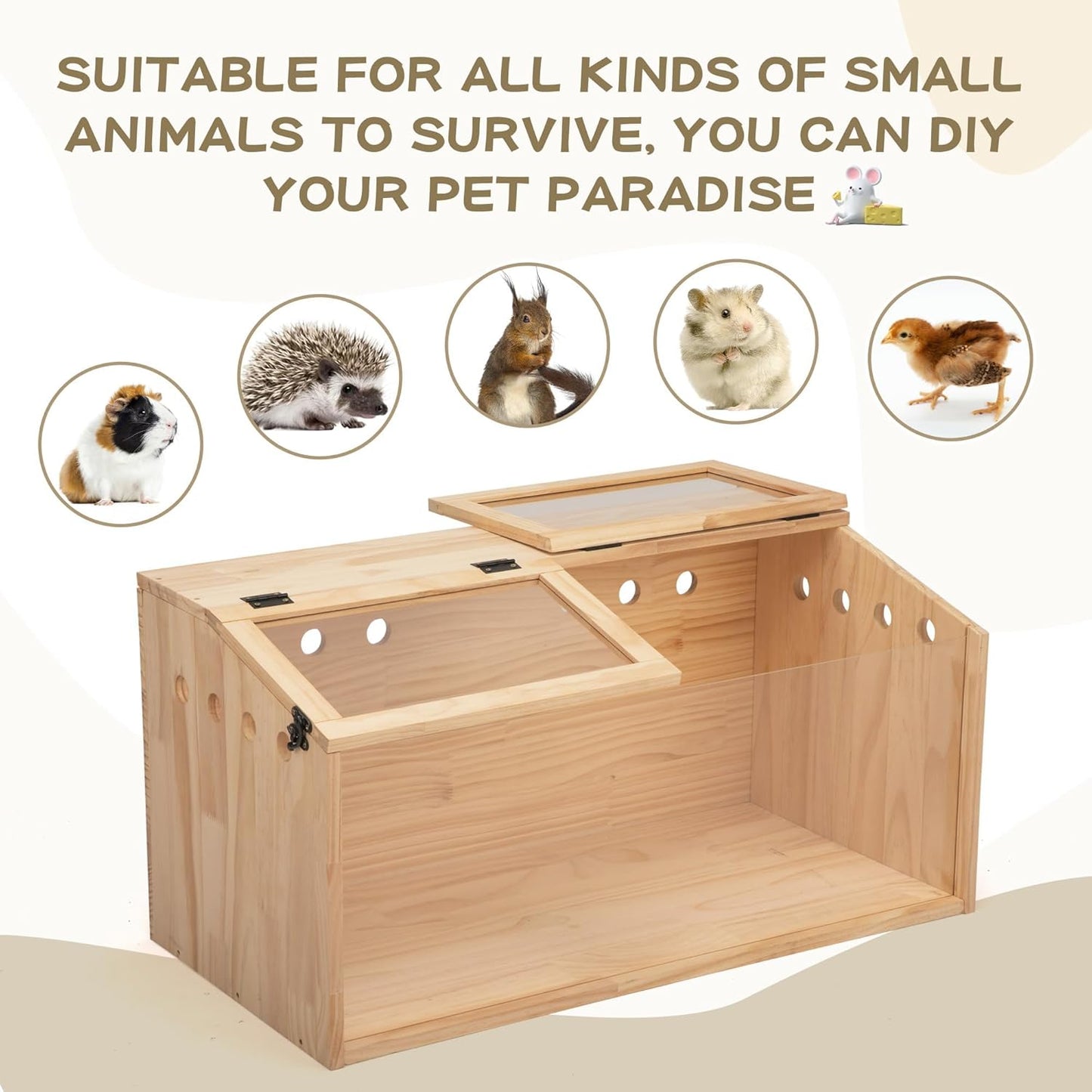 COZIWOW Wooden Hamster Cage, Large Hamster Habitats Enclosure with Acrylic Window & Openable Top, (32" L x 16" W x 16" H) Small Animal Cage for Guinea Pig, Chinchilla, Gerbil