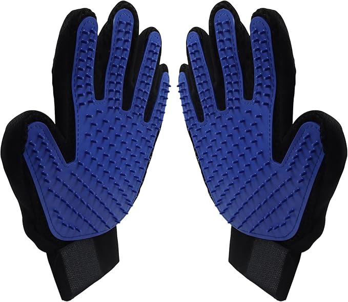 Pet Grooming Gloves, Efficient Hair Removal Gloves for Dogs and Cats, Gentle Deshedding Brushes for Short and Long Hair Pets, 1 Pair, Blue