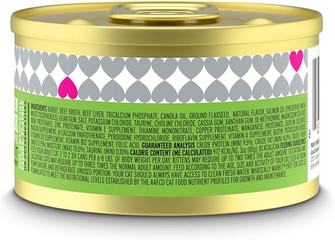 I AND LOVE AND YOU Wet Cat Food - Whascally Wabbit Pâté - Rabbit Recipe, Grain Free, Filler Free, 3oz Pack of 4 Cans