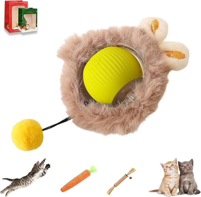 2026 New Generation Interactive Cat Toys Indoor, 360° Smart Automatic Cat Ball Three Modes with Long-Lasting Durability, for All Cats & Dogs (Yellow, Wake F)