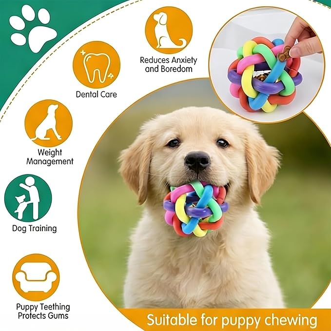 plplaaoo Soft Rubber Dog Chew Toy with Bell – Bouncy Interactive Ball for Puppies Teething & Adult Dogs – Medium Size 6.5cm Pet Training Play Toy for Cats and Dogs