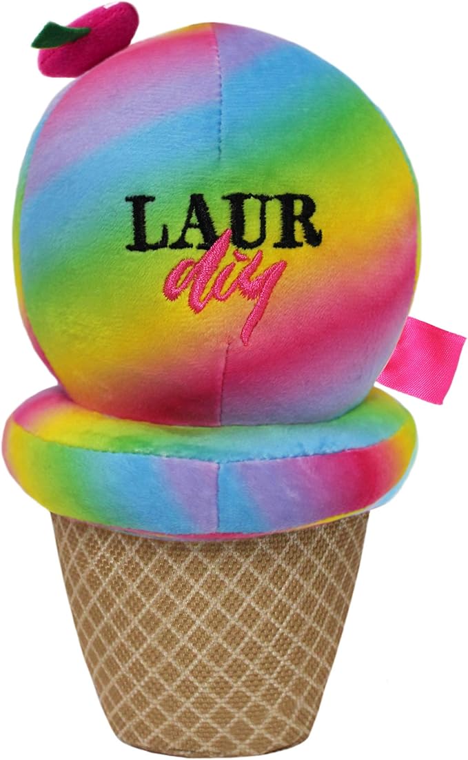 Pets First LaurDIY Ice Cream Cone Plush Pet Toy with Rope & Squeaker - LAURDIY Super Cute Dog Nylon Toy