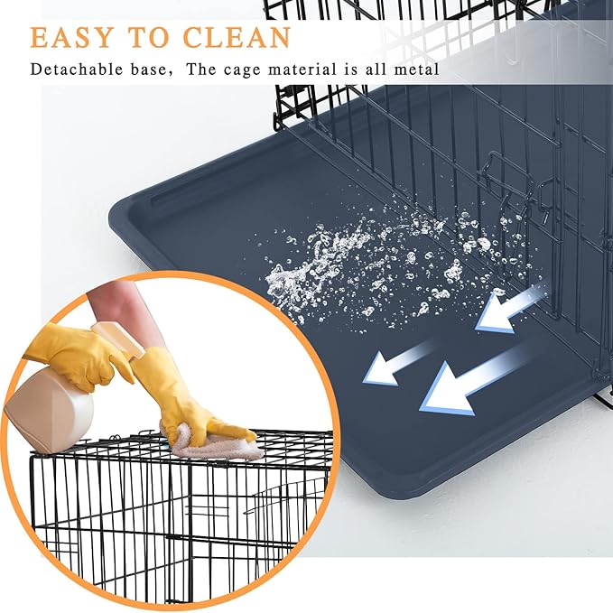 Dopinmin Large Dog Crate 42 Inches Double Door Pet Crate Folding Metal Wire Dog Cage with Divider Panel Leak-Proof Plastic Pan Indoor Outdoor Pet Crates for Medium and Large Breed Pet Animals Black